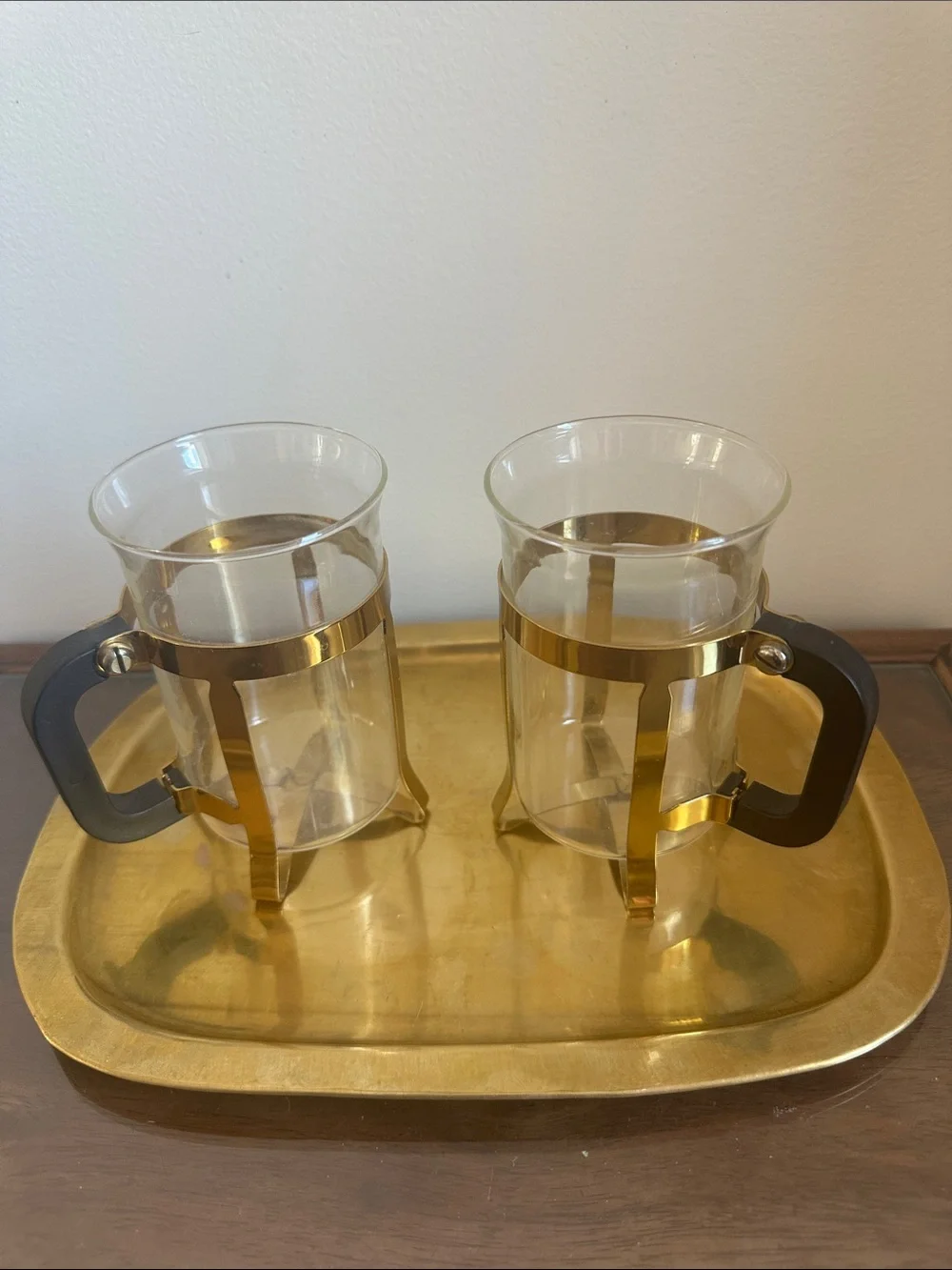 Vintage MCM Coffee Set with Brass Tray